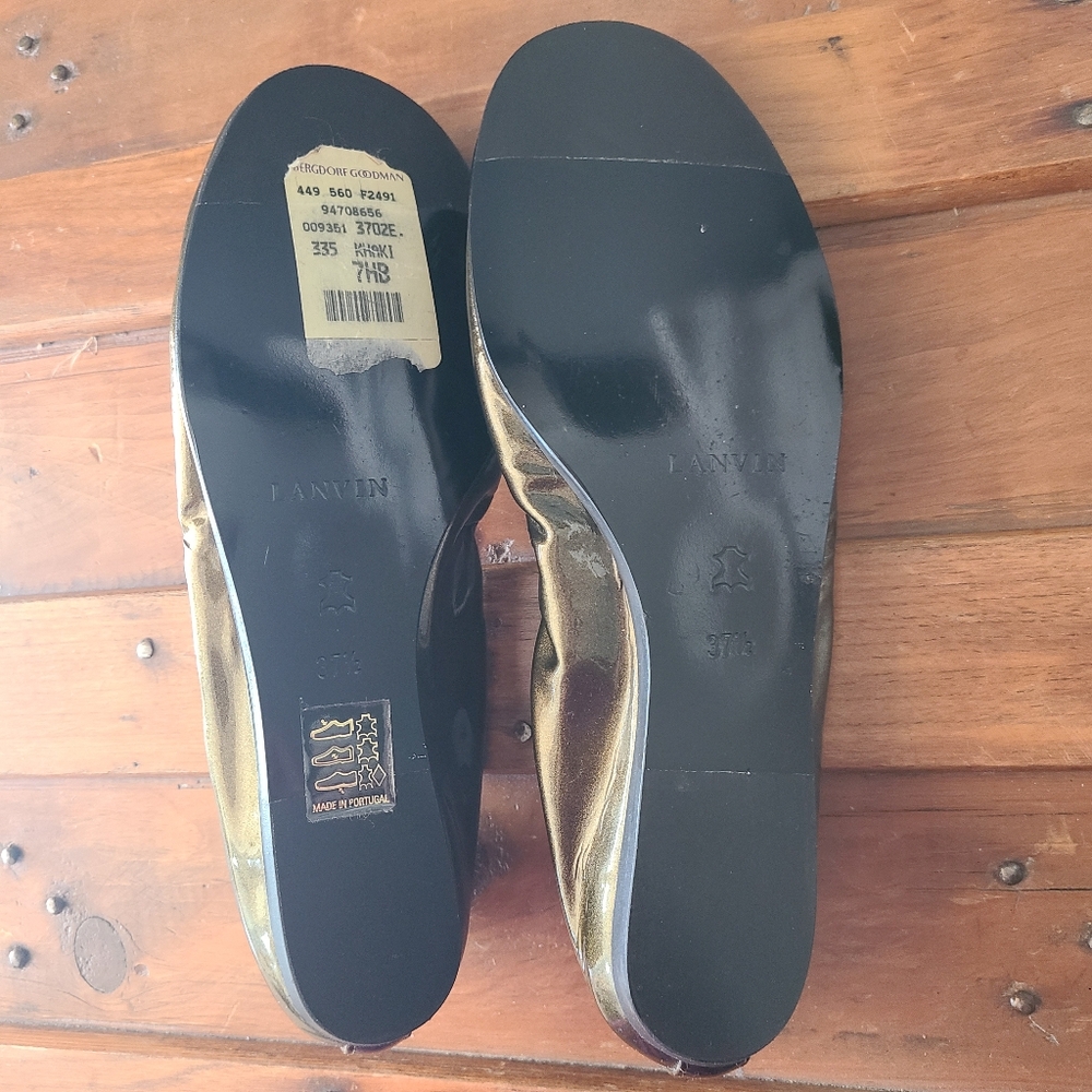 Lanvin Women Patent Leather Kaki Ballet Flat  Size 37 1/2 - Picture 7 of 14